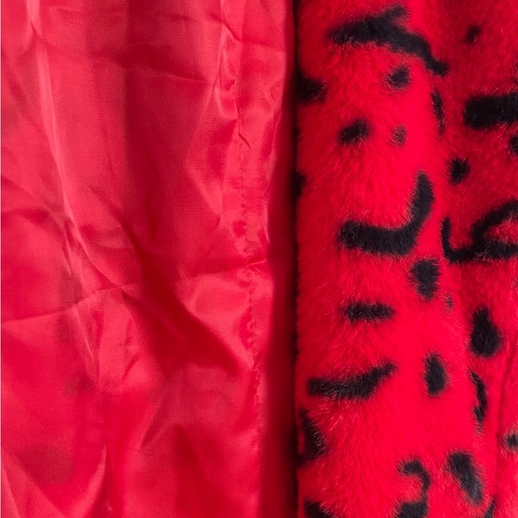 Dollskill Faux Fur Cherry Red/Black Length Coat - Picture 4 of 7